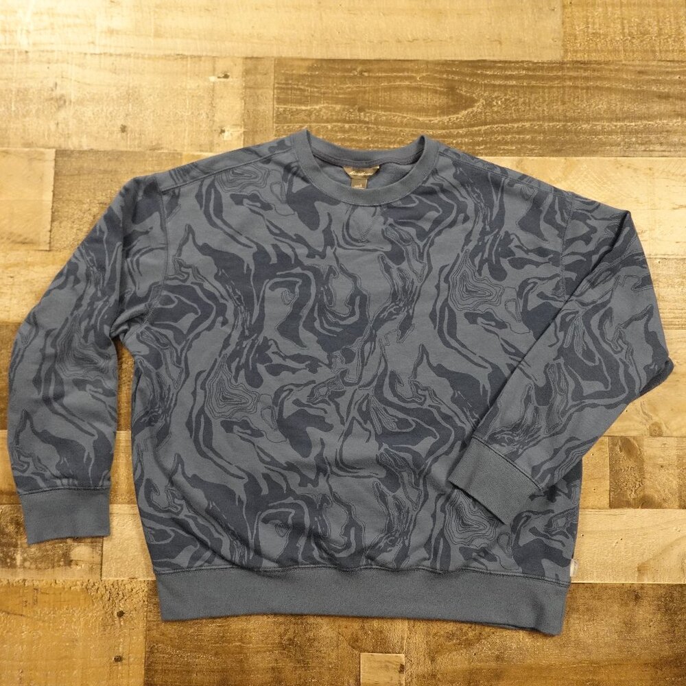 Eddie Bauer Camo Terrain Print Sweatshirt –‎ Women's Size Large Blue Topography
